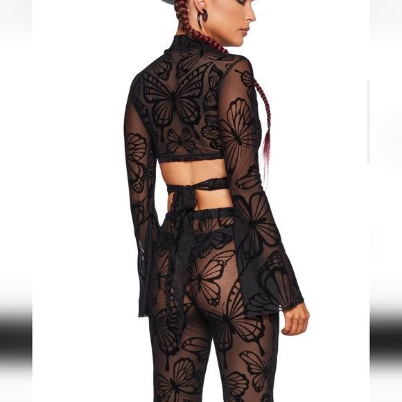 Dolls Kill Butterfly Utopia Mesh Flare Wrap Top & Pants - Picture 4 of 11